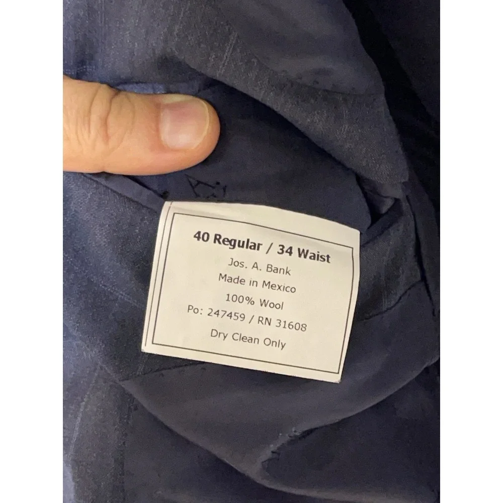 Jos A Bank Suit Men 40R 38R Blue Plaid Slim 2B Signature Gold Flannel Wool 32X28